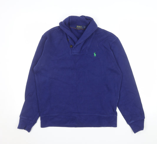 Ralph Lauren Men's Blue Henley Collared Cotton Sweatshirt Size S
