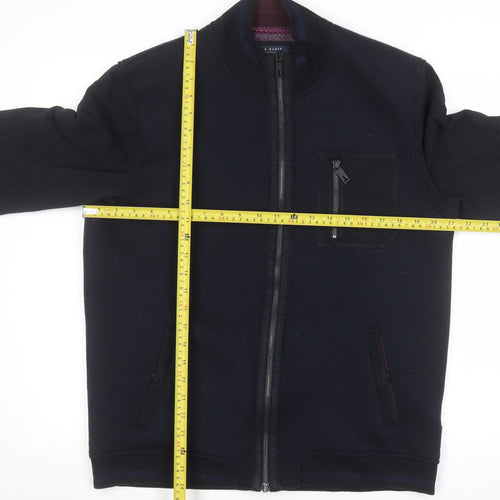 Ted Baker Men's Black Bomber Jacket L Full Zip Cotton Blend
