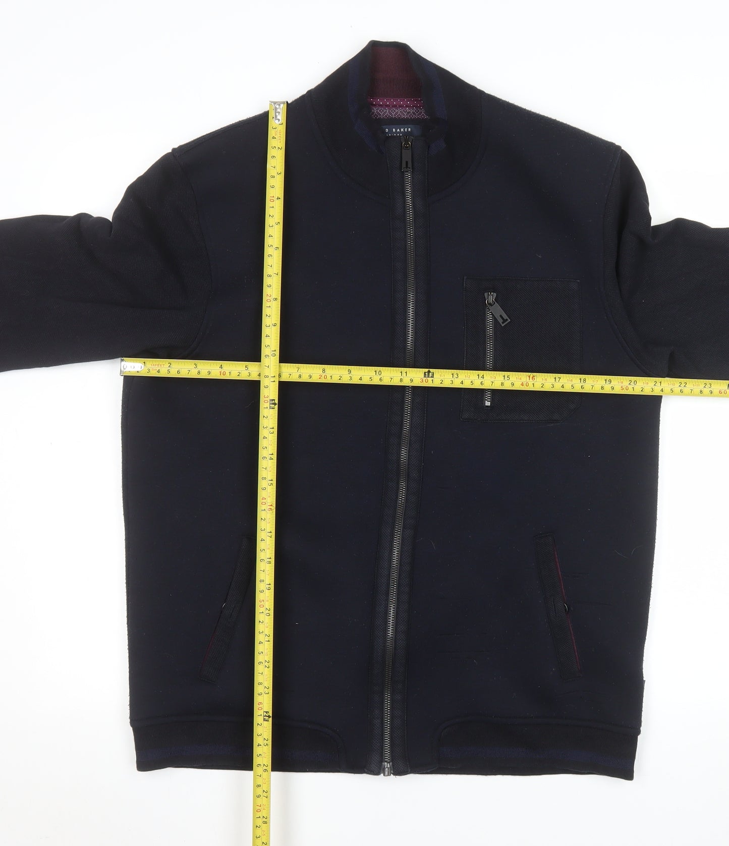 Ted Baker Men's Black Bomber Jacket L Full Zip Cotton Blend