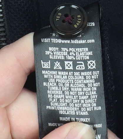 Ted Baker Men's Black Bomber Jacket L Full Zip Cotton Blend