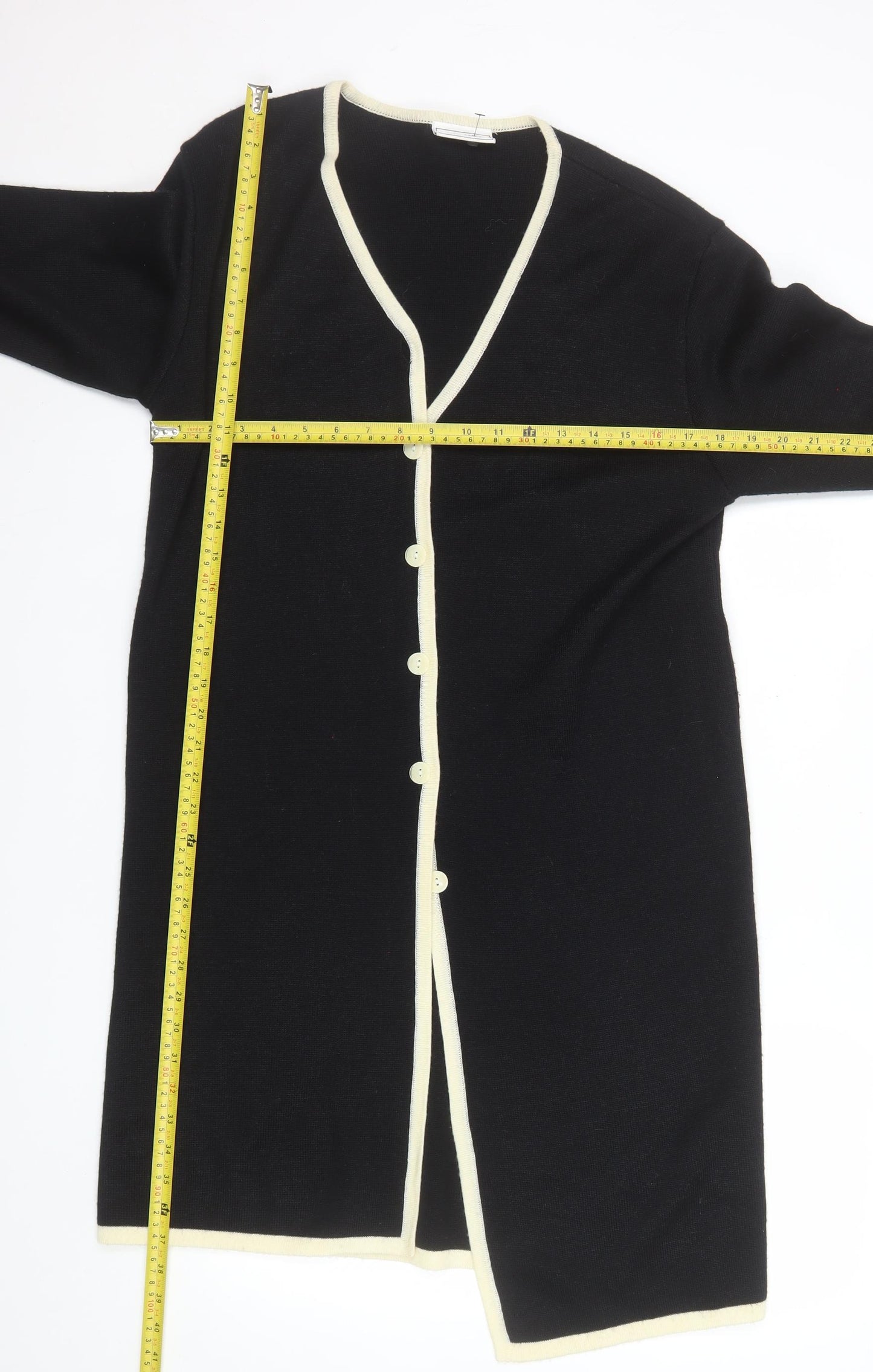 Principles Women's Black Long Cardigan UK 16 Wool Blend V-Neck