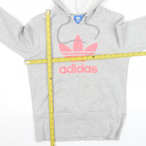 Adidas Women Grey Pink Logo Pullover Hoodie Size 14
