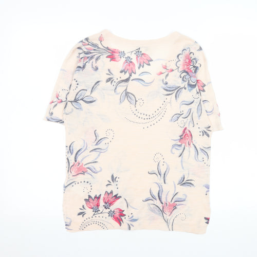 Monsoon Womens Beige Floral V-Neck Short Sleeve T-Shirt M