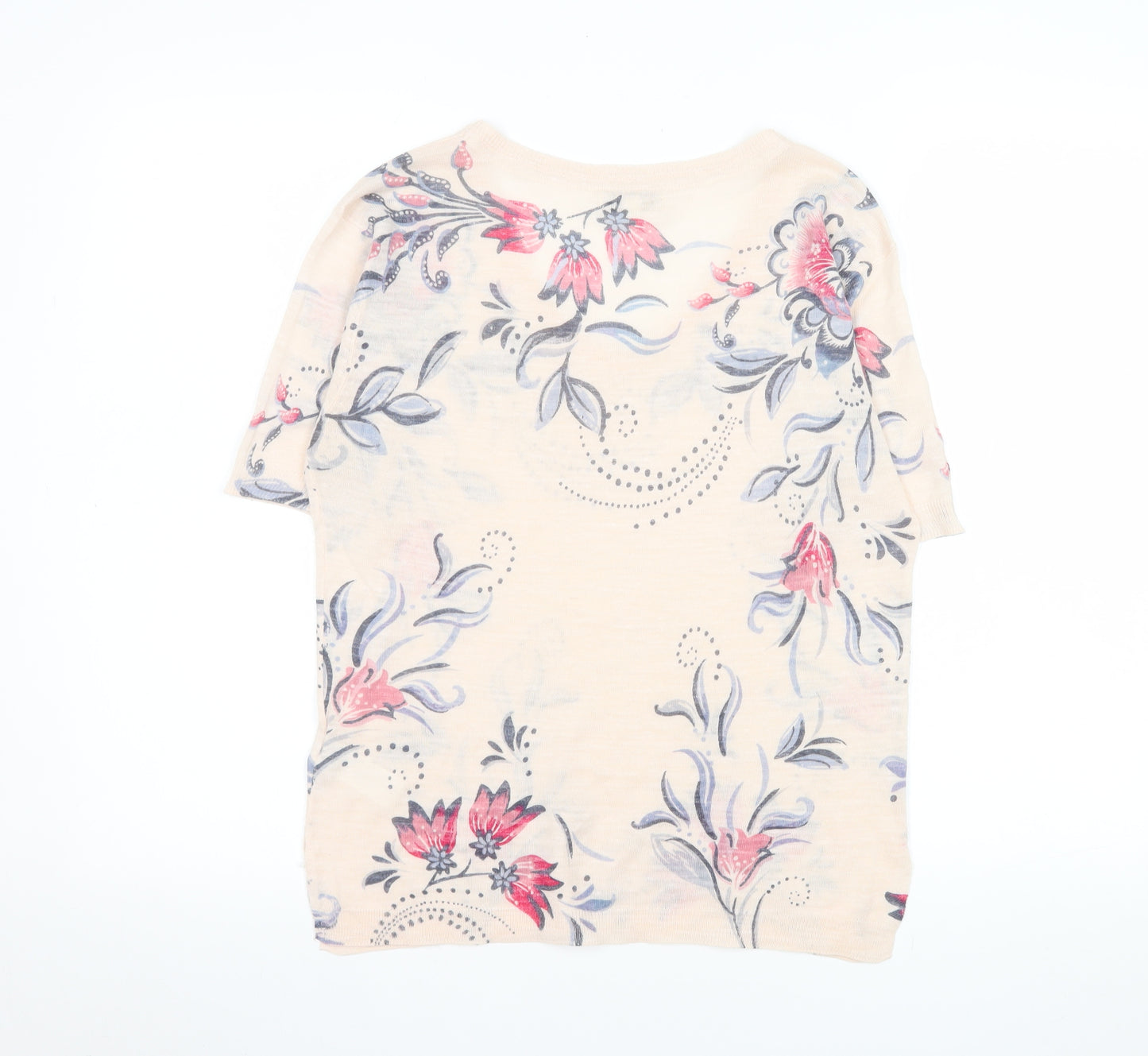 Monsoon Womens Beige Floral V-Neck Short Sleeve T-Shirt M