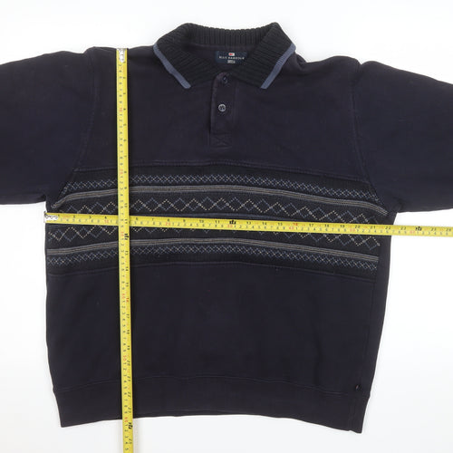 Marks and Spencer Men's Navy Fair Isle Collared Henley Sweatshirt Medium