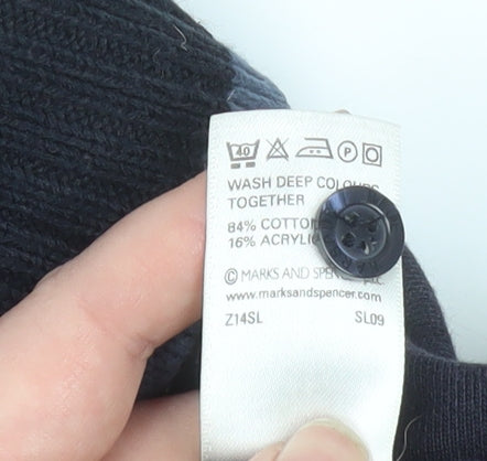 Marks and Spencer Men's Navy Fair Isle Collared Henley Sweatshirt Medium