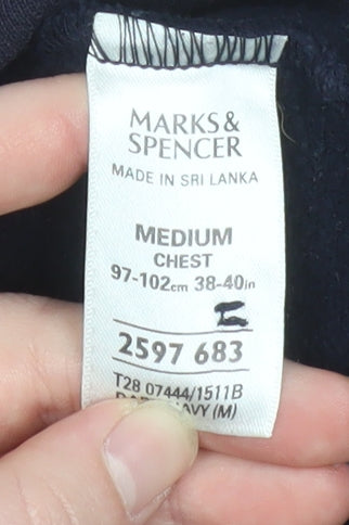 Marks and Spencer Men's Navy Fair Isle Collared Henley Sweatshirt Medium