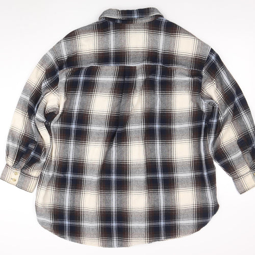 H&M Men's Brown Plaid Flannel Button-Up Shirt Long Sleeve L