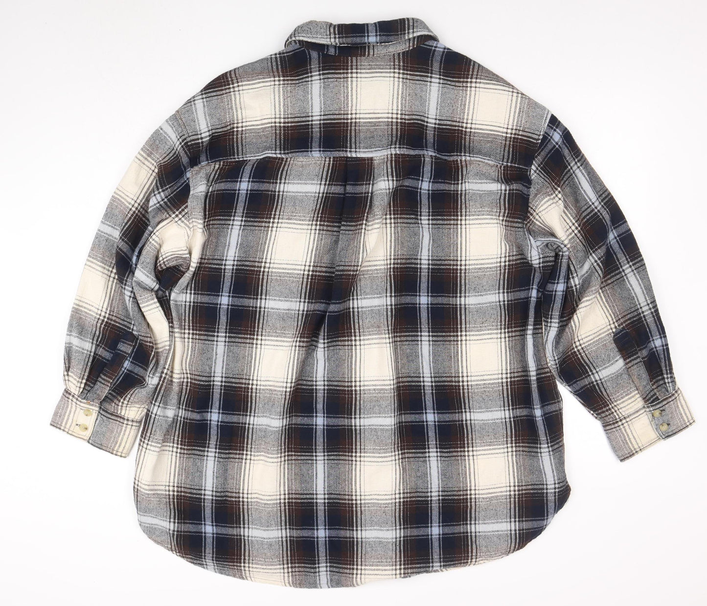 H&M Men's Brown Plaid Flannel Button-Up Shirt Long Sleeve L