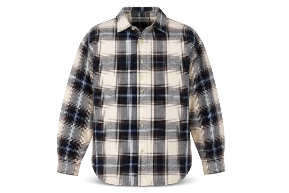 H&M Men's Brown Plaid Flannel Button-Up Shirt Long Sleeve L