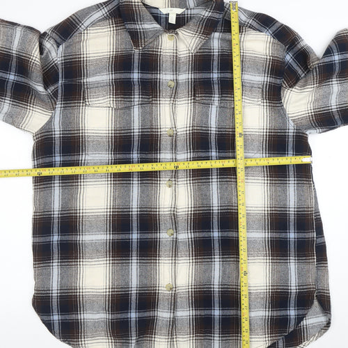 H&M Men's Brown Plaid Flannel Button-Up Shirt Long Sleeve L