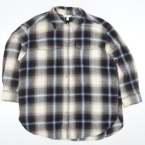 H&M Men's Brown Plaid Flannel Button-Up Shirt Long Sleeve L
