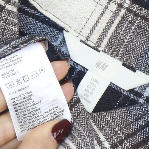 H&M Men's Brown Plaid Flannel Button-Up Shirt Long Sleeve L
