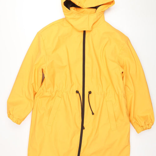 Tu Women Yellow Hooded Rain Coat Jacket Size 12 Waterproof