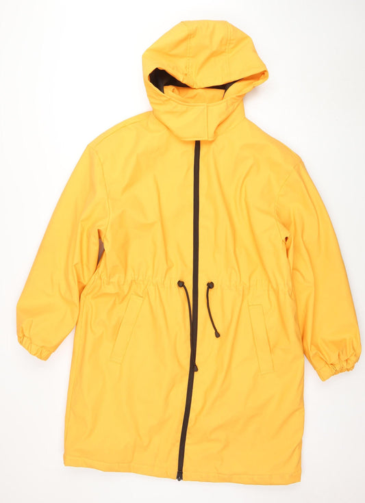 Tu Women Yellow Hooded Rain Coat Jacket Size 12 Waterproof