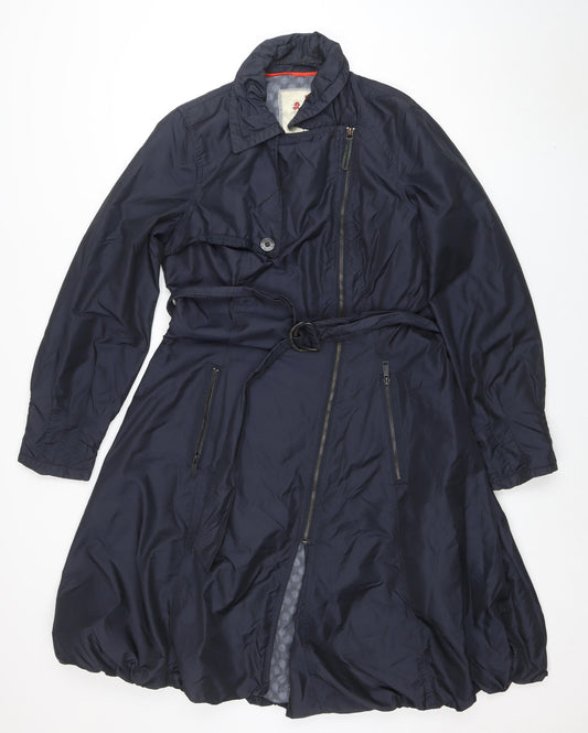 Betty Jackson Black Women’s Blue Hooded Belted Long Rain Coat Size 12