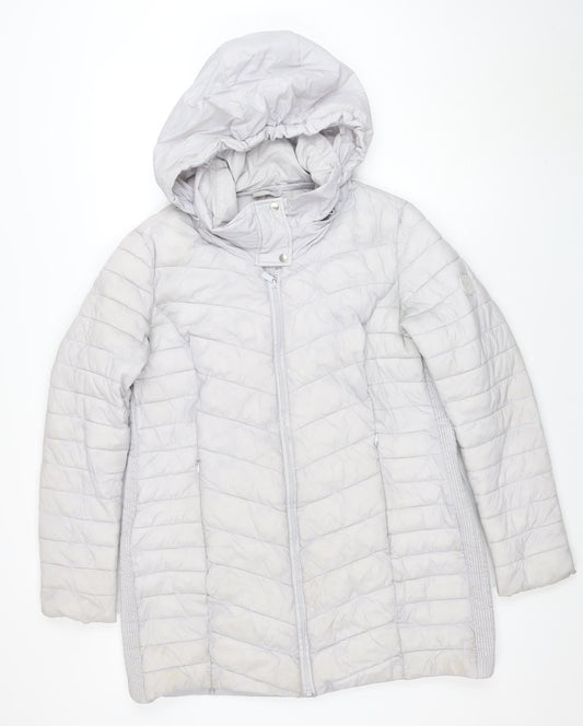 Seraphine Womens Grey 12 Hooded Quilted Puffer Jacket