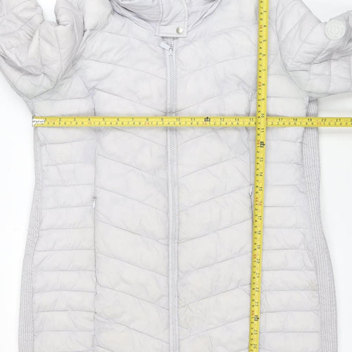 Seraphine Womens Grey 12 Hooded Quilted Puffer Jacket
