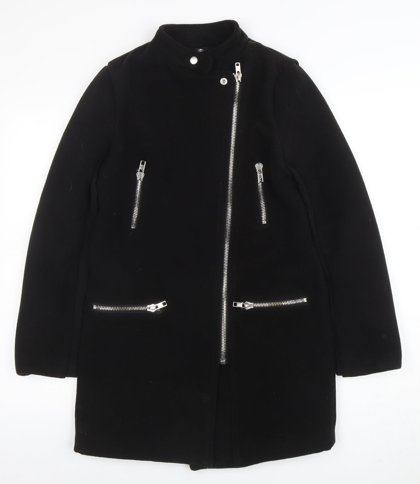 Missguided Womens Black Biker Style Coat Size 8 Regular Fit