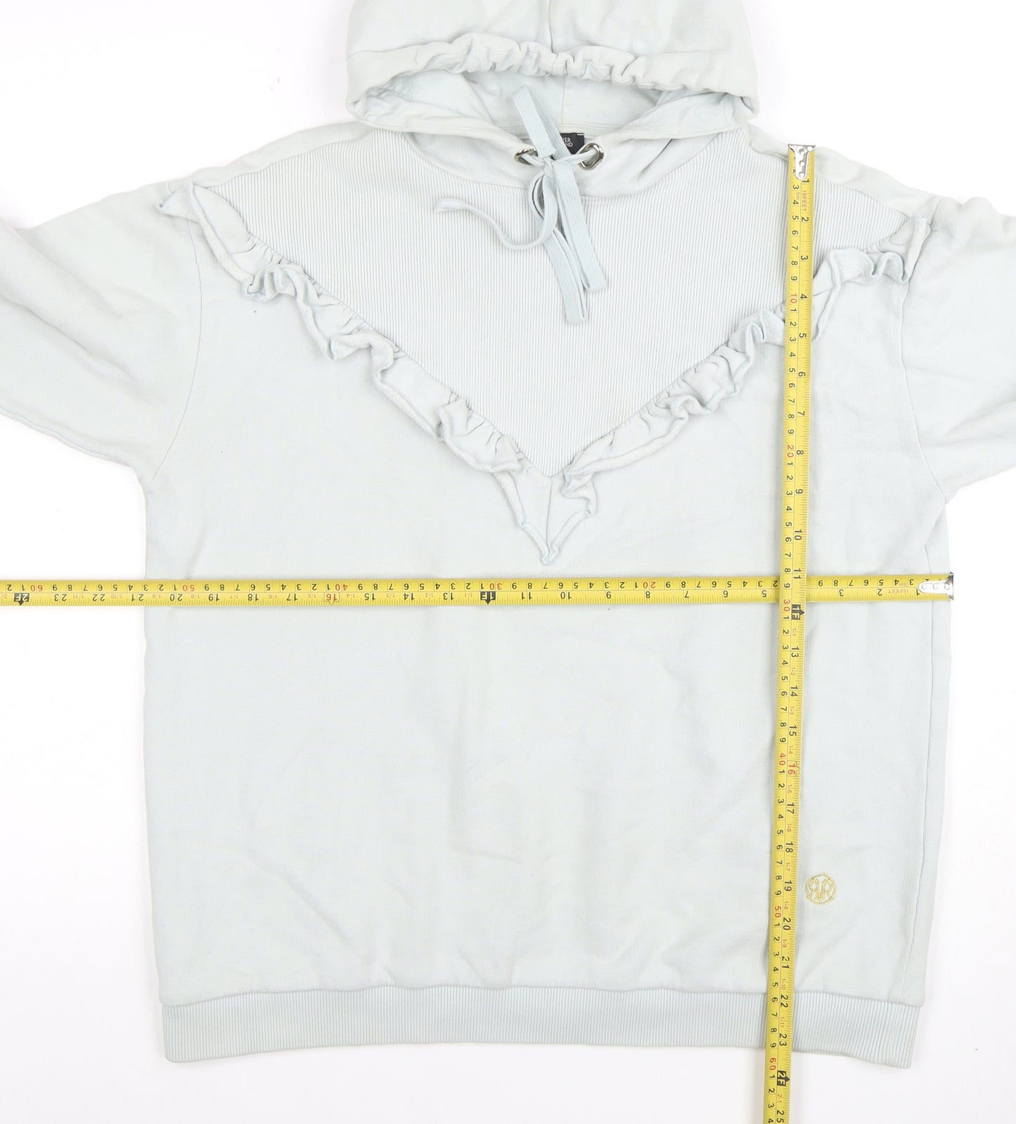 River Island Womens Light Blue Ruffle Pullover Hoodie XS