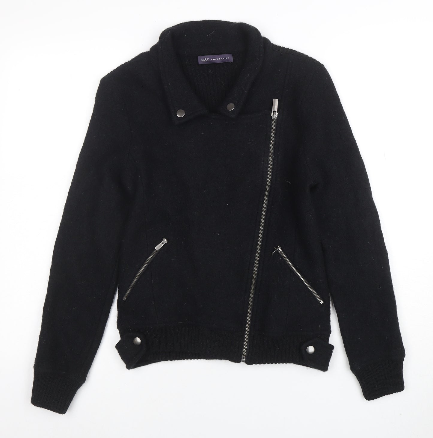 Marks and Spencer Women's Black Wool Biker Jacket Size 8