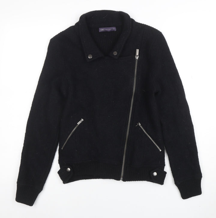 Marks and Spencer Women's Black Wool Biker Jacket Size 8