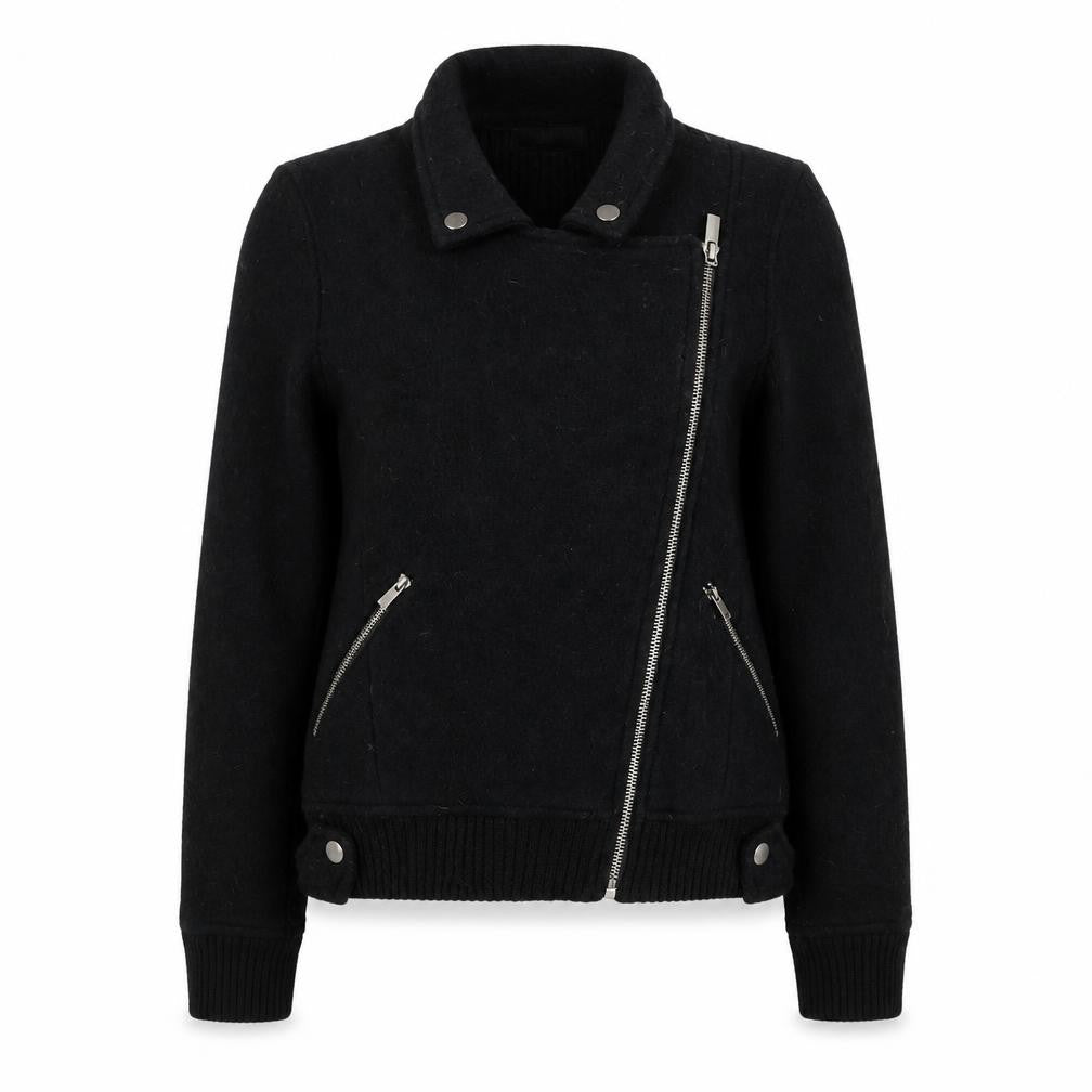 Front view of Marks & Spencer Women's Black Wool Biker Jacket, size 8
