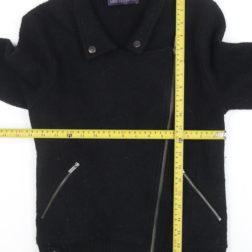 Marks and Spencer Women's Black Wool Biker Jacket Size 8