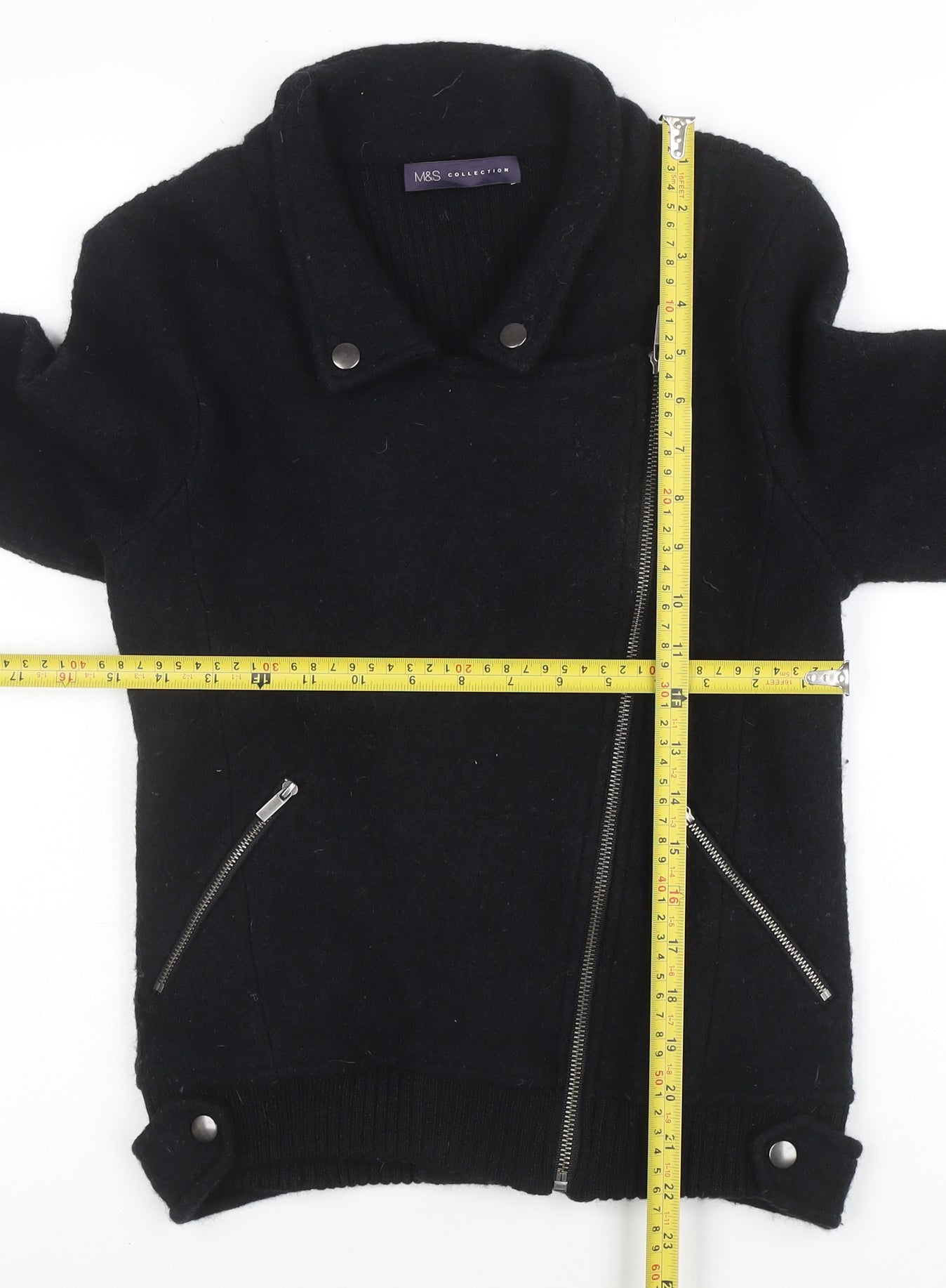 Marks and Spencer Women's Black Wool Biker Jacket Size 8