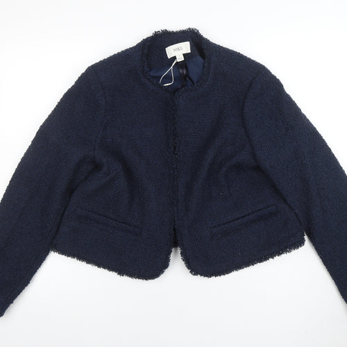 Marks and Spencer Women's Blue Tweed Collarless Lined Jacket Size 14