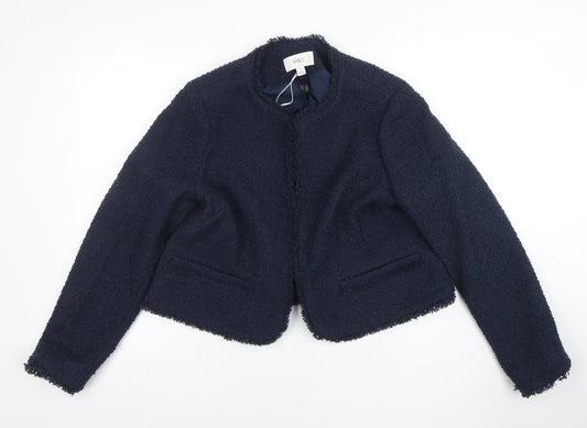 Marks and Spencer Women's Blue Tweed Collarless Lined Jacket Size 14
