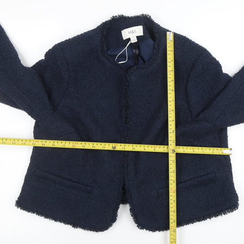 Marks and Spencer Women's Blue Tweed Collarless Lined Jacket Size 14