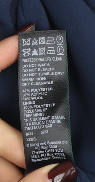 Marks and Spencer Women's Blue Tweed Collarless Lined Jacket Size 14