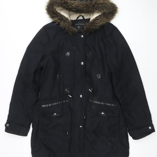 Dorothy Perkins Women’s Black Faux Fur Hooded Parka Coat Size 12
