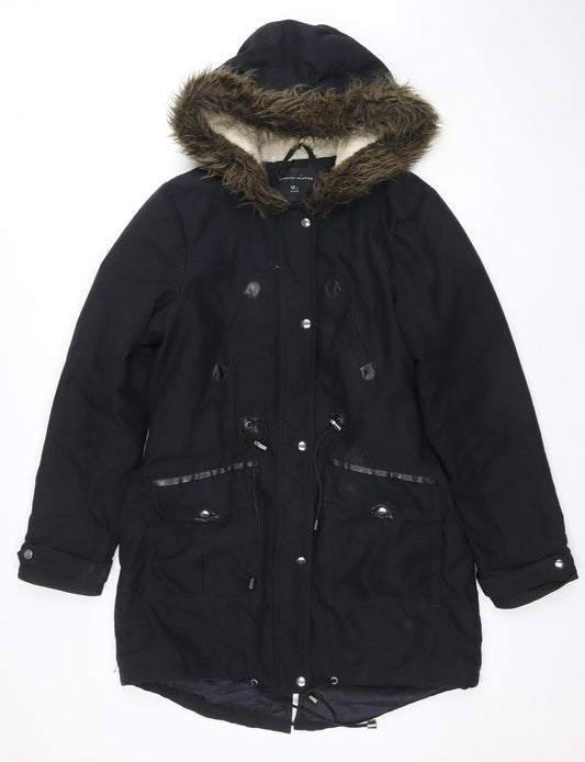 Dorothy Perkins Women’s Black Faux Fur Hooded Parka Coat Size 12