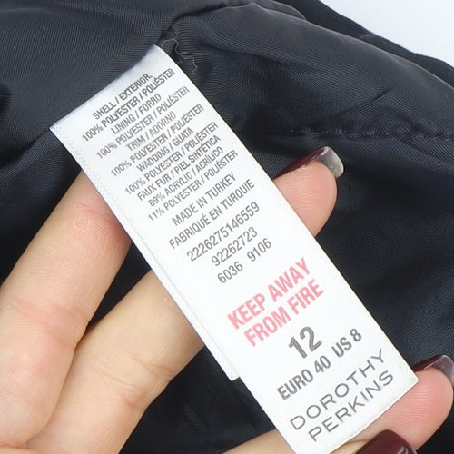 Dorothy Perkins Women’s Black Faux Fur Hooded Parka Coat Size 12