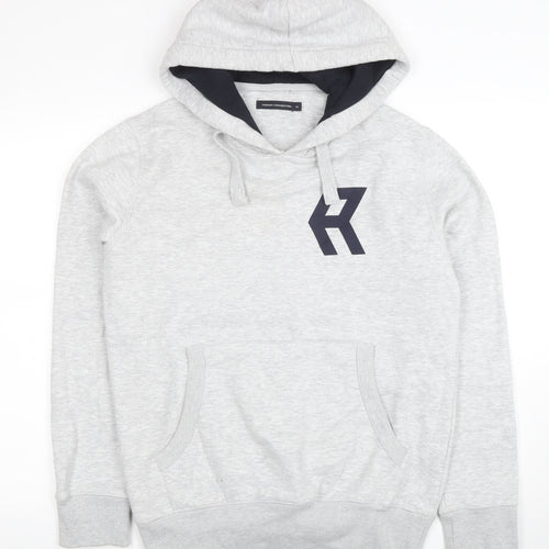French Connection Men's Grey Pullover Hoodie M Logo Cotton Blend