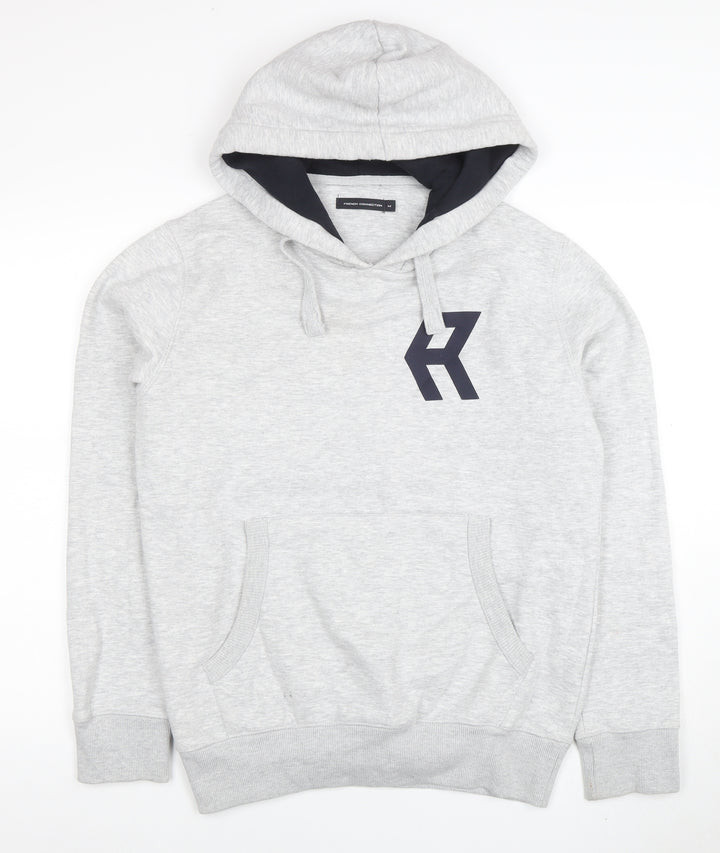 French Connection Men's Grey Pullover Hoodie M Logo Cotton Blend