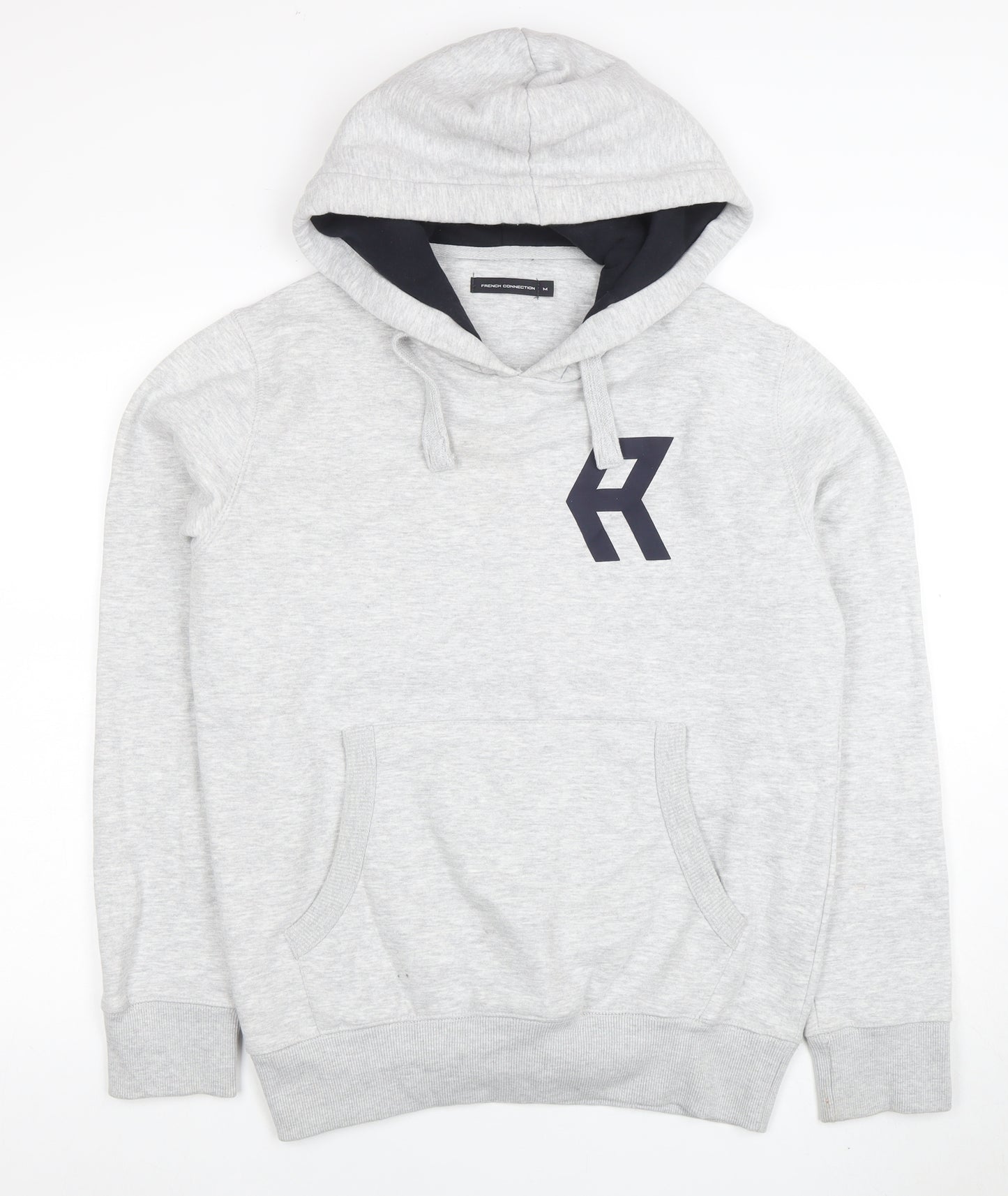 French Connection Men's Grey Pullover Hoodie M Logo Cotton Blend