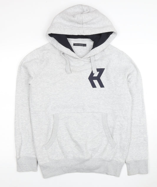 French Connection Men's Grey Pullover Hoodie M Logo Cotton Blend