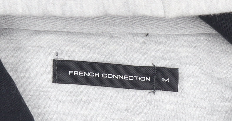 French Connection Men's Grey Pullover Hoodie M Logo Cotton Blend