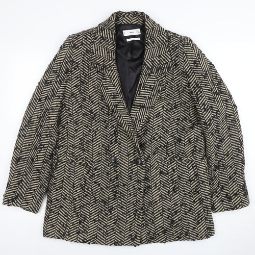 MNG Women's Black Wool Blend Herringbone Blazer Size 12