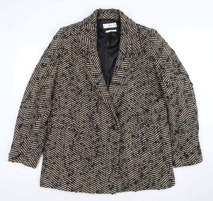 MNG Women's Black Wool Blend Herringbone Blazer Size 12