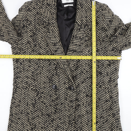 MNG Women's Black Wool Blend Herringbone Blazer Size 12