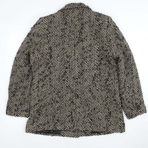 MNG Women's Black Wool Blend Herringbone Blazer Size 12
