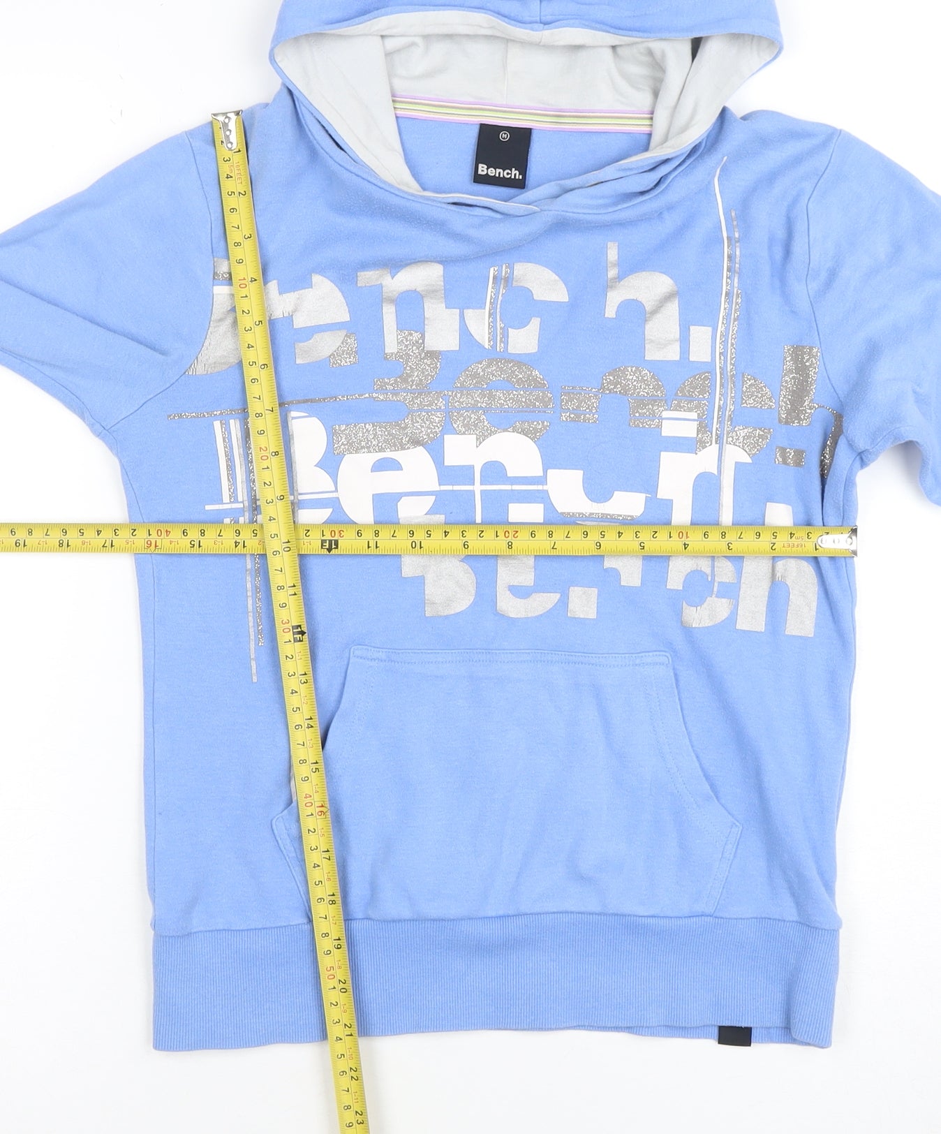 Bench Women Blue Hoodie Medium Pullover Graphic Cotton Sweatshirt