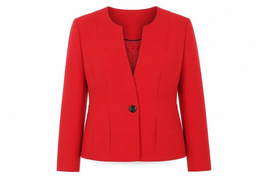 Front view of Country Casuals Women Red Tailored One-Button Blazer Jacket, size 18