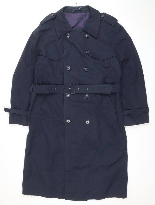 C&A Men's Blue Trench Coat Belted Long Cotton Blend Size L 42in