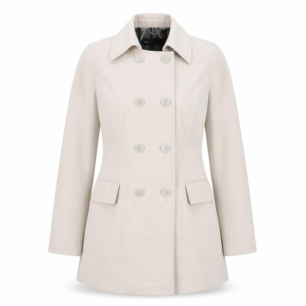 Front view of Expresso Women's Beige Trench Coat, size 10, Classic Mid-Length
