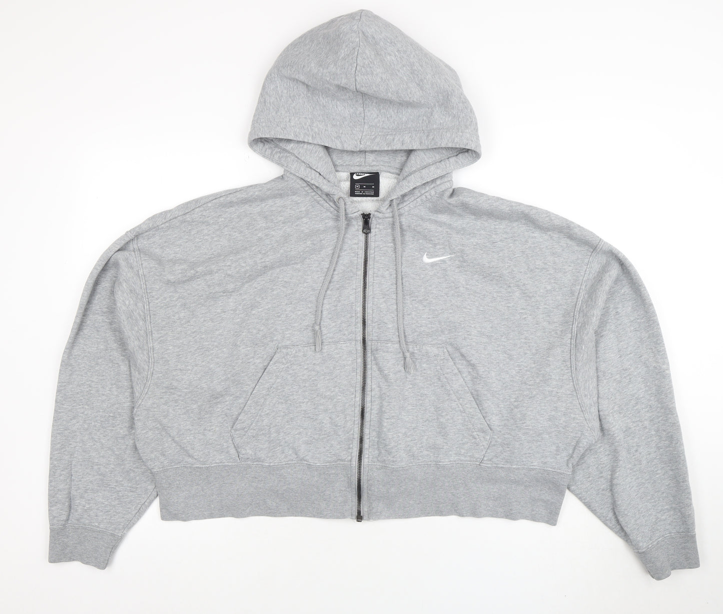 Nike Women Grey Full Zip Hoodie M Cotton Blend Logo Sportswear